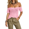thumbnail image 2 of VBVC Women's Off Shoulder Mesh Sheer T-Shirt,Ladies Spaghetti Strap Cold Shoulder Short Sleeve Top,Party See-Through Cover Up for Women,Pink,S-2XL, 2 of 8