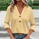 thumbnail image 2 of Camisas para adolescentes,Camiseta informal de mujer con cuello en V y manga 3/4, blusa de poliéster, corte suave y cómodo, para uso diario, sopatenor, 2 of 9