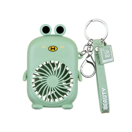 

USB Mini Portable Fans Summer Student Small Fan Charging Rope Key Chain Portable Cute Cartoon Fan Green