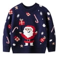 thumbnail image 1 of Suéter para niños pequeños, con estampado de dibujos animados navideños, para otoño e invierno, cómodo jersey para niños y niñas, cuello redondo, para celebrar festivales (azul marino, 4 y 3 a 4 años), 1 of 5
