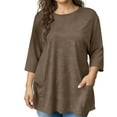 thumbnail image 3 of QIUOMBBP Plus Size Tunic Tops for Women Loose Fit Summer Oversized Tshirts Solid Color Casual 3/4 Slevee Shirts with Pockets, Brown, XXXXXL, 3 of 8