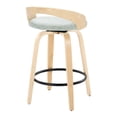 thumbnail image 4 of Grotto 26" Mid-Century Modern Fixed-Height Counter Stool with Swivel in Natural Wood and Green Fabric with Round Black Metal Footrest by LumiSource - Set of 2, 4 of 4