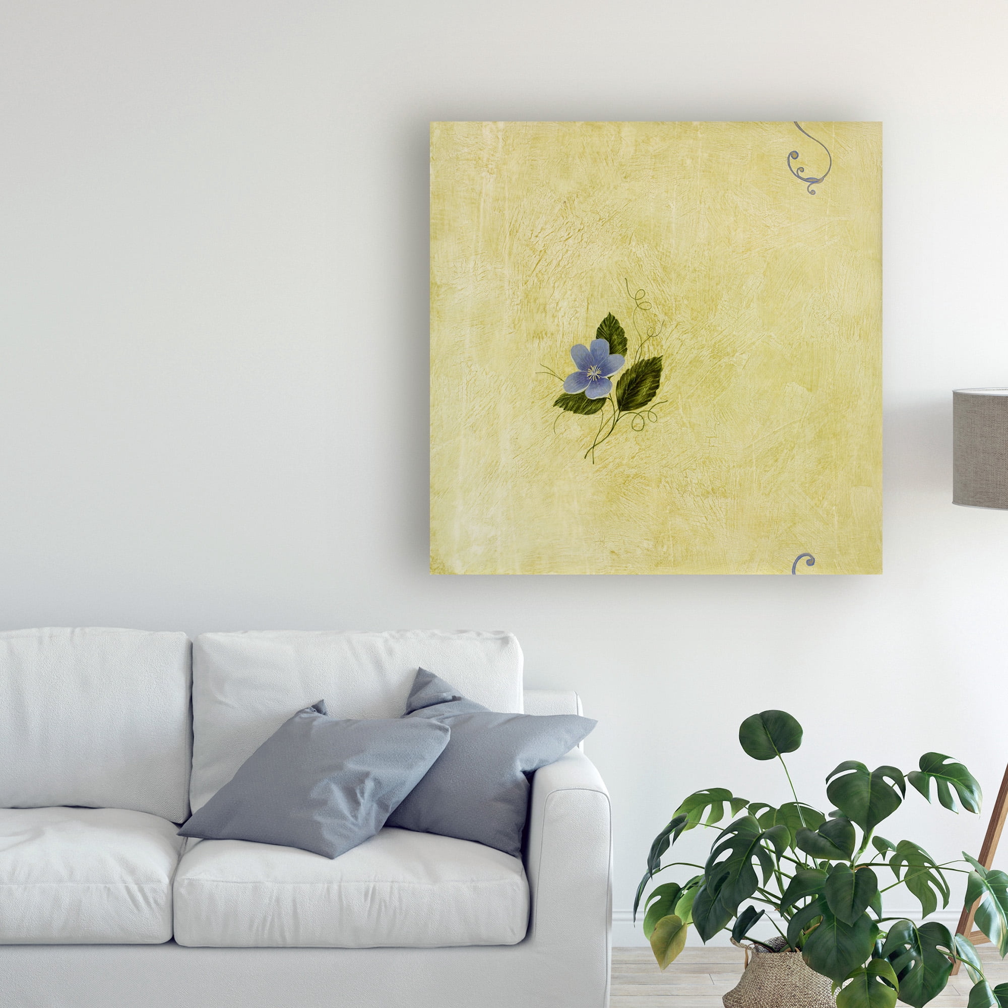 Trademark Fine Art 'Blue Flowers Over Yellow 1' Canvas Art by Pablo Esteban