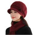 thumbnail image 3 of UTSJKR Winter Hats for Women Windproof Ear Protection Fleece Beret Hat Chunky Knitted Scarf 2 Piece Sets Outdoor Cold Weather Wine, 3 of 8