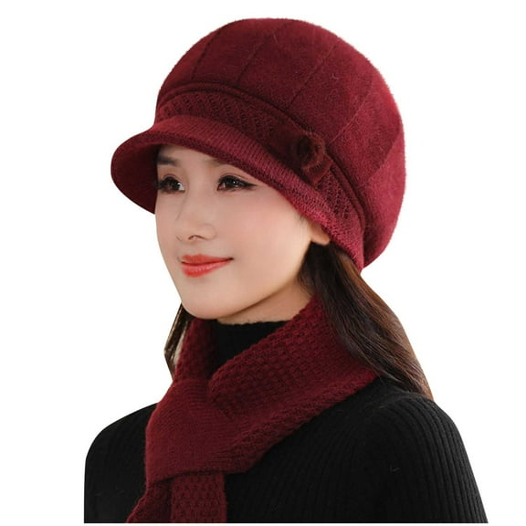 FAIWAD Women's Winter Cloche Caps Warm Knit Bucket Bowler Hats Vintage Beanie Caps with Brim