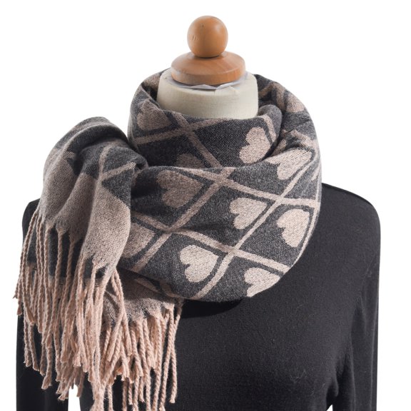 2PCS Women'S Autumn And Winter Colorful Love Pattern Shawl Warm Tassel Scarf Scarfs