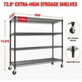 thumbnail image 2 of Garvee 4 Tier Metal Storage Shelving Unit with Wheels, Adjustable Rack Shelf, 59" x 23.9" x 73.8", Black, 2 of 9