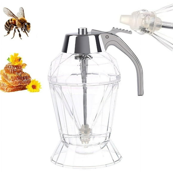 Apmemiss Honey Dispenser, No Drip Syrup Honey Dispenser, 200ML Honey Jar with Stand, Juice Squeeze Dispenser, Jam Jar Honey Bottle with Flip Top Lid, Elegant Honeycomb Design Home Kitchen Decor