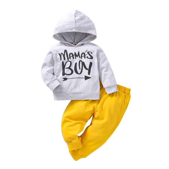 Fesfesfes Toddler Kids Boys Cotton Fashion Letter Print Hoodie Solid Color Tow-piece Set