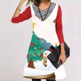 thumbnail image 1 of Mode Femmes Manches Longues Patchwork Impression de Noël Col Rabattu Hauts Longs Blouse, 1 of 4