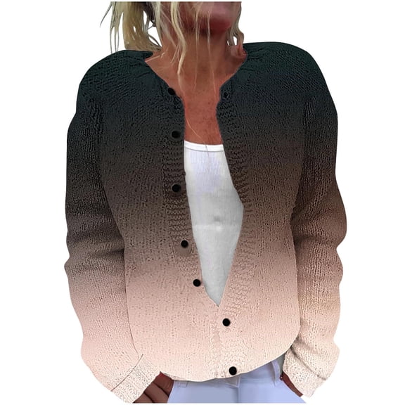 ZQUUVOU Women's Casual Printed Knitted Cardigan with Button Top (Rose Gold,2XL)