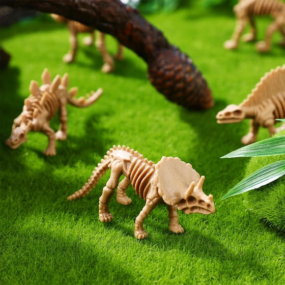 SKISUNO 12 Pcs Dinosaur Skeleton Models Light Brown Decorative Figures
