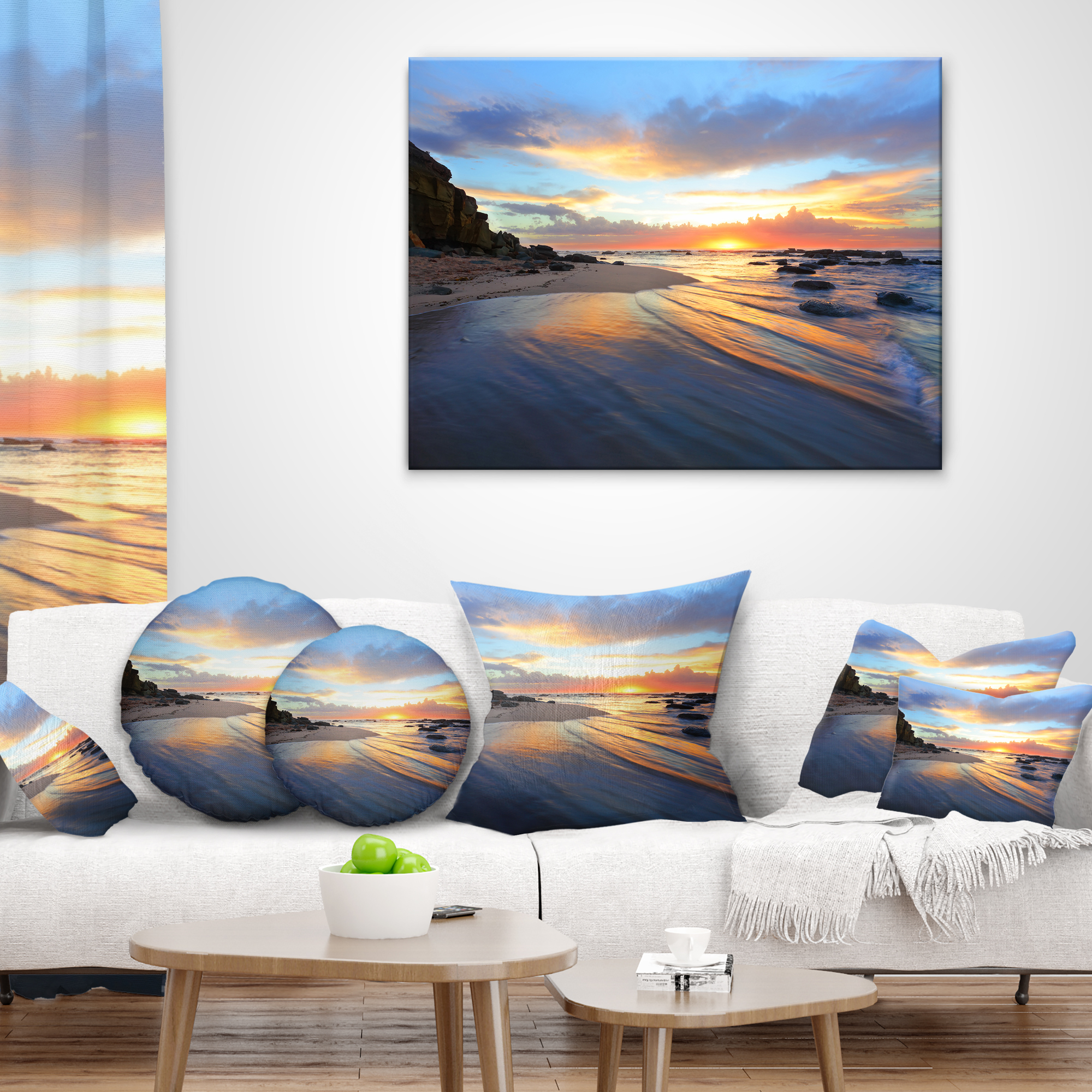 Designart Exotic Seashore Sunrise Australia - Seascape Throw Pillow - 18x18