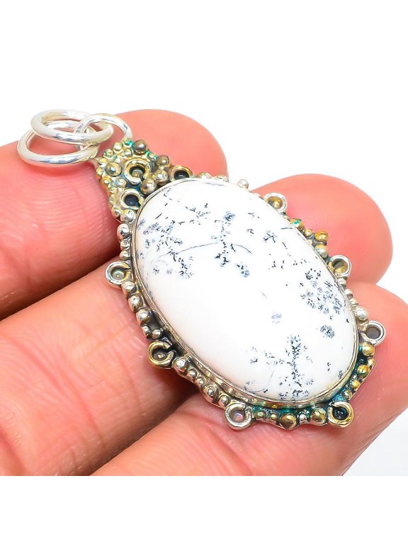 Brazilian Dendritic Opal Hand Crafted Sterling 925 Sterling Silver Pendant 2.0" W316, Beautiful Jewelry For Woman & G, New Year Sale, Valentin's Day G