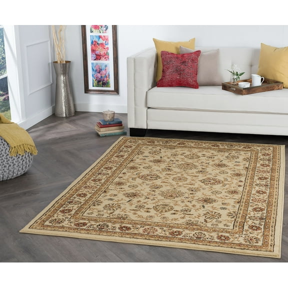 Elegance Traditional 7.6' x 10' Beige and Red Polypropylene Indoor Area Rug