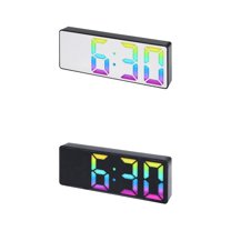 Unique Bargains 2 Pcs Alarm Clock Big Numbers Display Temperature Black Mirror/Black