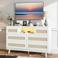 thumbnail image 1 of Commode en Rotin Naturel pour Chambre avec Lumière DEL et Station de Recharge, [Robuste et Spacieuse] Commode Double à 6 Tiroirs, Commode Moderne en Bois pour Garde-Robe, Chambre de Bébé, Salon, Entrée (Blanc), 1 of 7