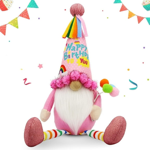 Molumo Birthday Gifts for Women, Mom, Girls, Grandma - Happy Birthday Gnome Decorations for Party, Table - Birthday Plush Gnomes Couple - Birthday Decor (Pink)