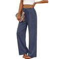 thumbnail image 5 of Fantaslook Linen Wide Leg Pants for Women Flowy Palazzo Drawstring Elastic Waist Trousers with Pockets Summer Beach Vacation Clothes, 5 of 10