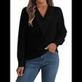 thumbnail image 2 of Blusa Plisada de Larga con Cuello en V para Mujer, Ideal para Oficina Negro M, 2 of 8