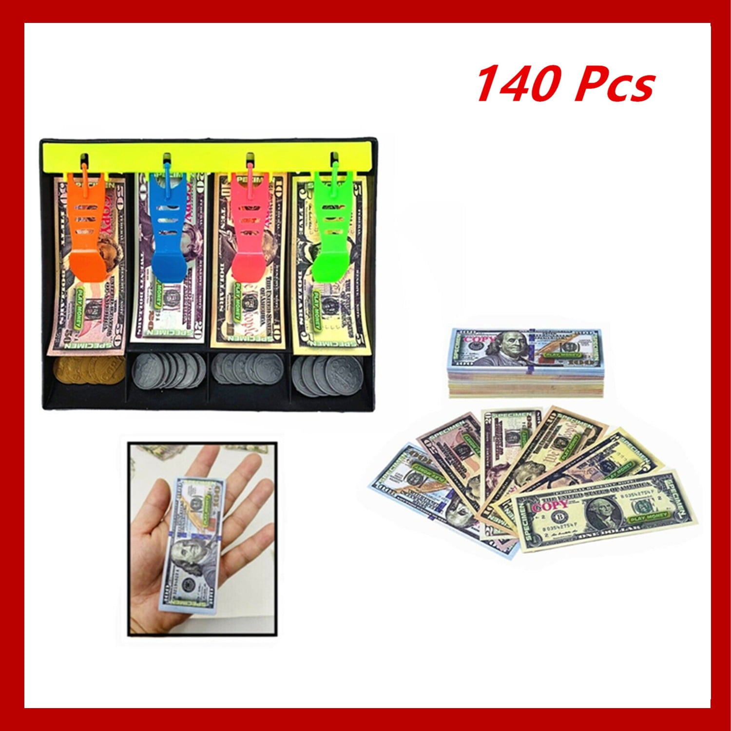 120 Piece Play Money Set For Kids - Bills $1, $5, $10, $20, $50, $100 (Print 1 Side)