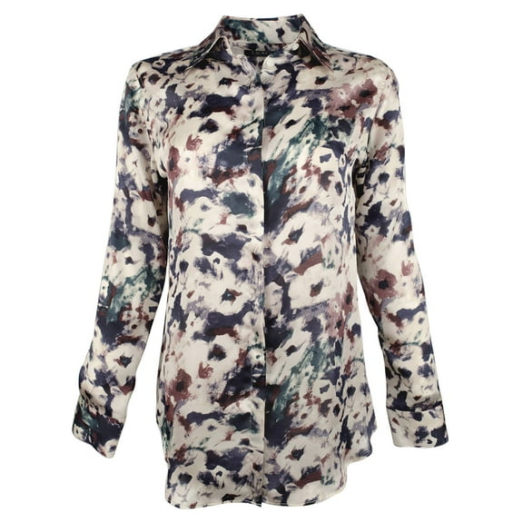 Women's Petite Floral Print Button Down Shirt Small