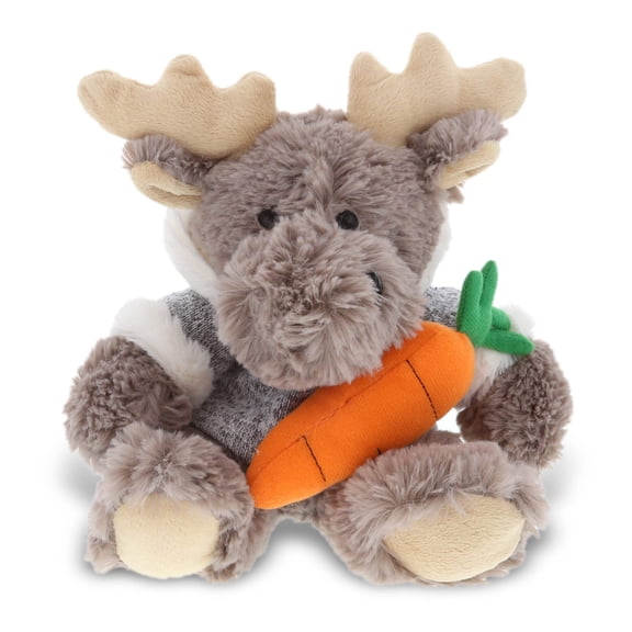 DolliBu Happy Easter Super Soft Plush Sitting Moose with Sweater & Carrot - Cute Stuffed Animals with Carrot Plush Toy, Perfect Easter Holiday Surprise Gift, Spring Easter Plush Animal - 8"