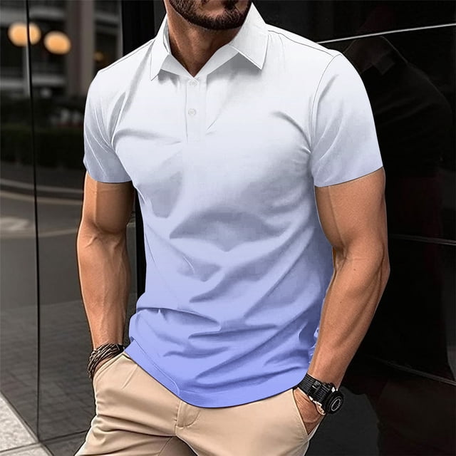 Chemises pour Hommes, T-Shirt Décontracté à Manches Courtes Imprimé Col Rabattu Boutons Fente Latérale