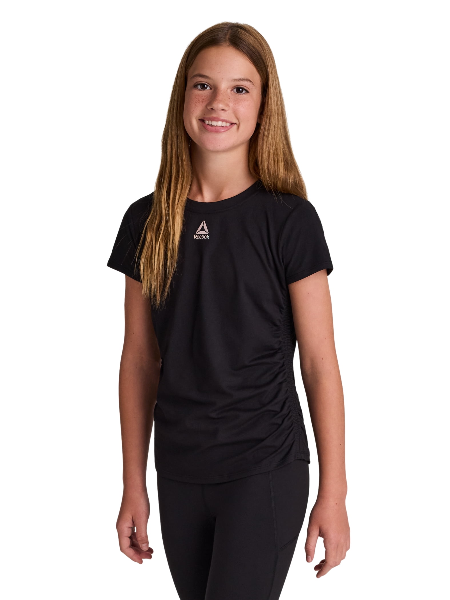 Reebok Girl's Legacy Short Sleeve Ruched Performance Top, Sizes 4-18