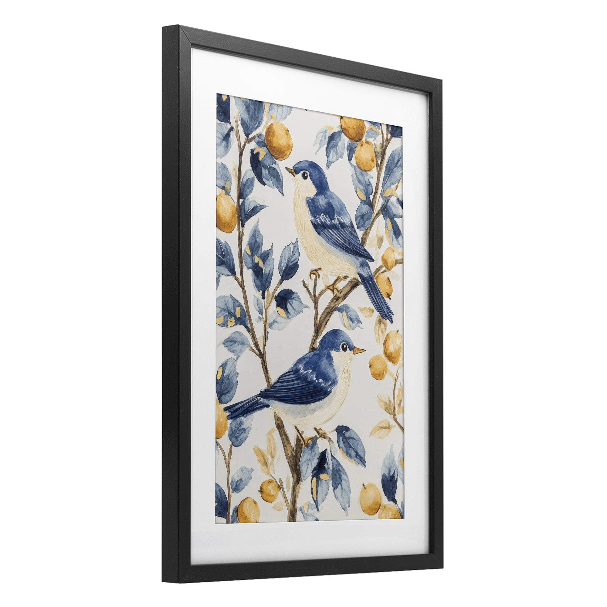 Stupell Industries Sweet Blue Birds on Lemon Branch Black Framed Print Under Glass, design by Petal Prints Design