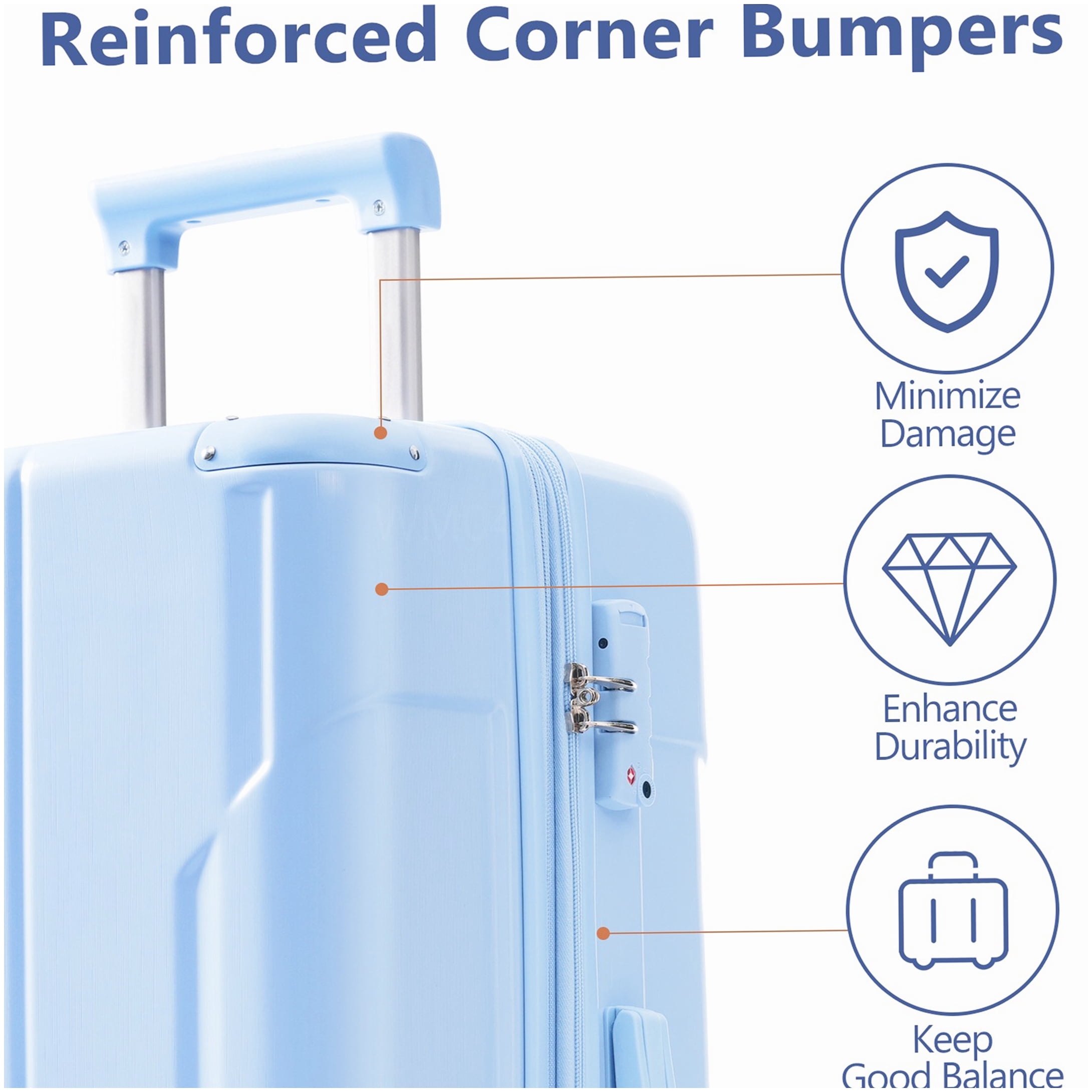 Expandable 28" Checked Luggage with TSA Lock, Sky Blue ABS Hardshell Suitcase with Double Wheels
