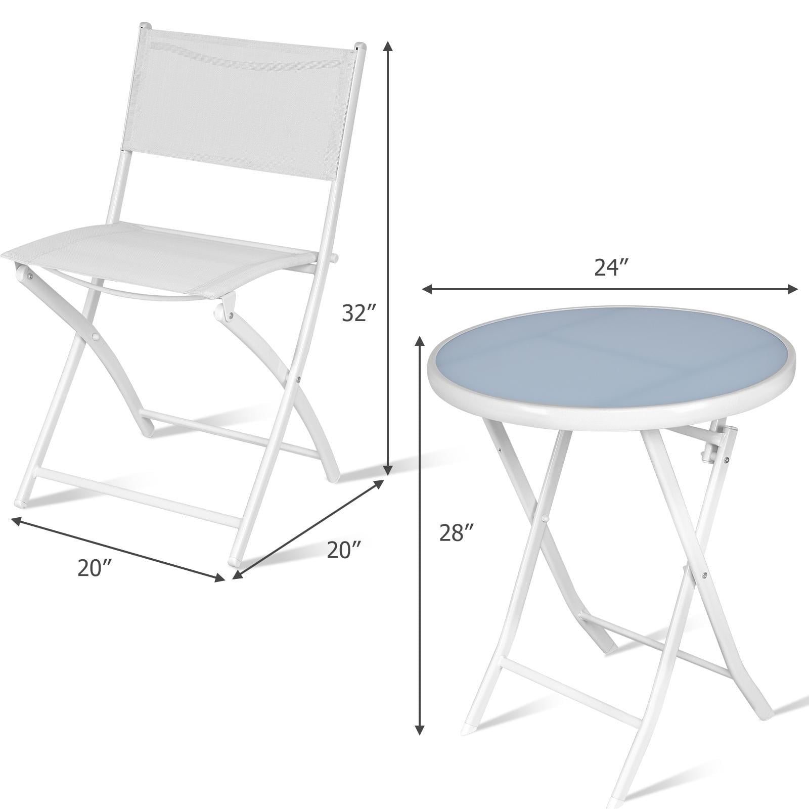 Hommoo 3 Pcs Patio Folding Bistro Set, Balcony Outdoor Folding Table Chairs Set, White