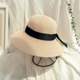 thumbnail image 4 of CoCopeaunt Summer Korea Fashion Ribbon Bow Lady Straw Hat Beach Resort Sun Block Foldable Beach Hat, 4 of 6