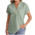 thumbnail image 2 of Green Women's Short Sleeve T-shirt, Women'S Fashion Casual V Neck Button Down Short Sleeve Top T Shirt,Women's Short sleeve T-shirt L, 2 of 7