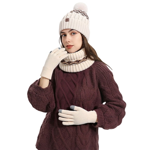 GDREDA Winter Knitted Scarf Set with Thermal for Outdoor Cold Weather Activities and Windproof Lined Comfort White,One Size