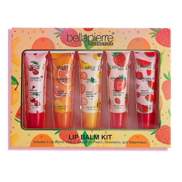 bellapierre Cosmetics Kit de bálsamo labial natural de 5 piezas | Brillo de labios hidratante | Colección de bálsamos labiales líquidos con sabor a frutas