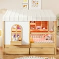thumbnail image 4 of Harper & Bright Designs House Platform Bed with Bookshelf and LED Strip, Full Size Wood Canopy House Bed with High Fence, Playhouse Tent Platform Bed Frames with Storage Drawers, Natural, 4 of 17