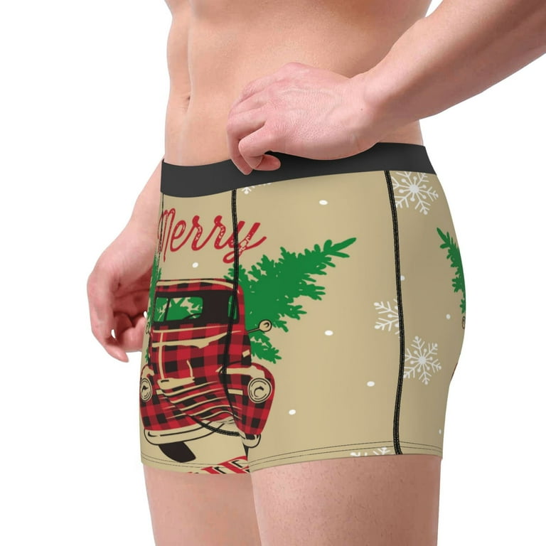 Kll Christmas Vintage Red Truck Men'S Cotton Boxer Briefs Underwear-X-Large  