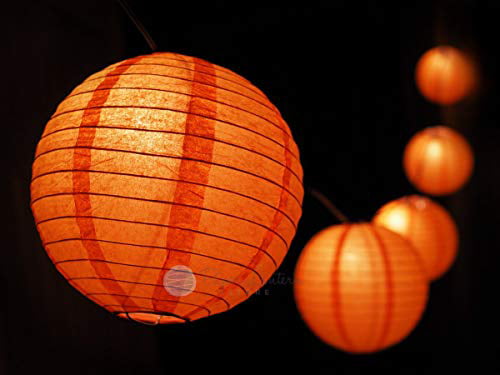 Halloween 4 inch Globe Round Lanterns BOO  String Lights 8 Ft long Orange Fall 