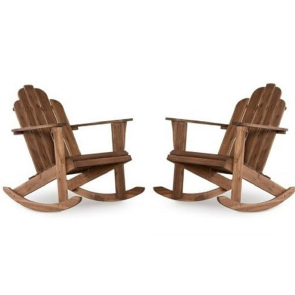 Home Square 2 Piece Wood Outdoor Rocker Chair Set in Acorn Brown