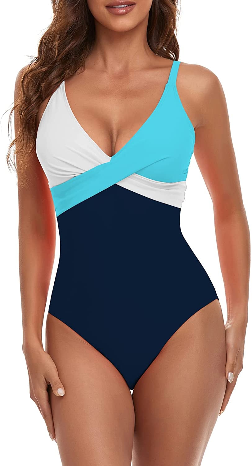 B2prity Women S One Piece Swimsuits Tummy Control Front Cross Bathing Suits Slimming Swimsuit V
