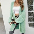 thumbnail image 2 of Defitshape Women's Casual Knitted Bishop Lantern Long Sleeve Open Front Long Duster Cardigan Chevron Soft Knit Midi Sweater Cardigan Fuzzy Baggy Slouchy Loose Warm Knee length Green Large, 2 of 5