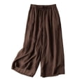 thumbnail image 4 of Likimi Linen Pants For Women Wide Leg Elastic Waist Summer Loose Fit Solid Color Fashionable Trousers Coffee Size L, 4 of 5