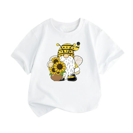 

Tengma Toddler Girl T-Shirt Little Children And Big Kids Cartoon Sunflower Fairy Print Boys And Girls Tops Short Sleeved T Shirts Tops for Kids Girls （White Size: 12T）