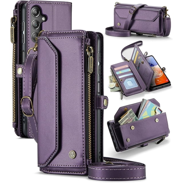 for Samsung Galaxy A14 Wallet Case with RFID Protection, Card Slots, Kickstand, Detachable Strap – Shockproof PU Leather Flip Crossbody Phone Cover Galaxy A14