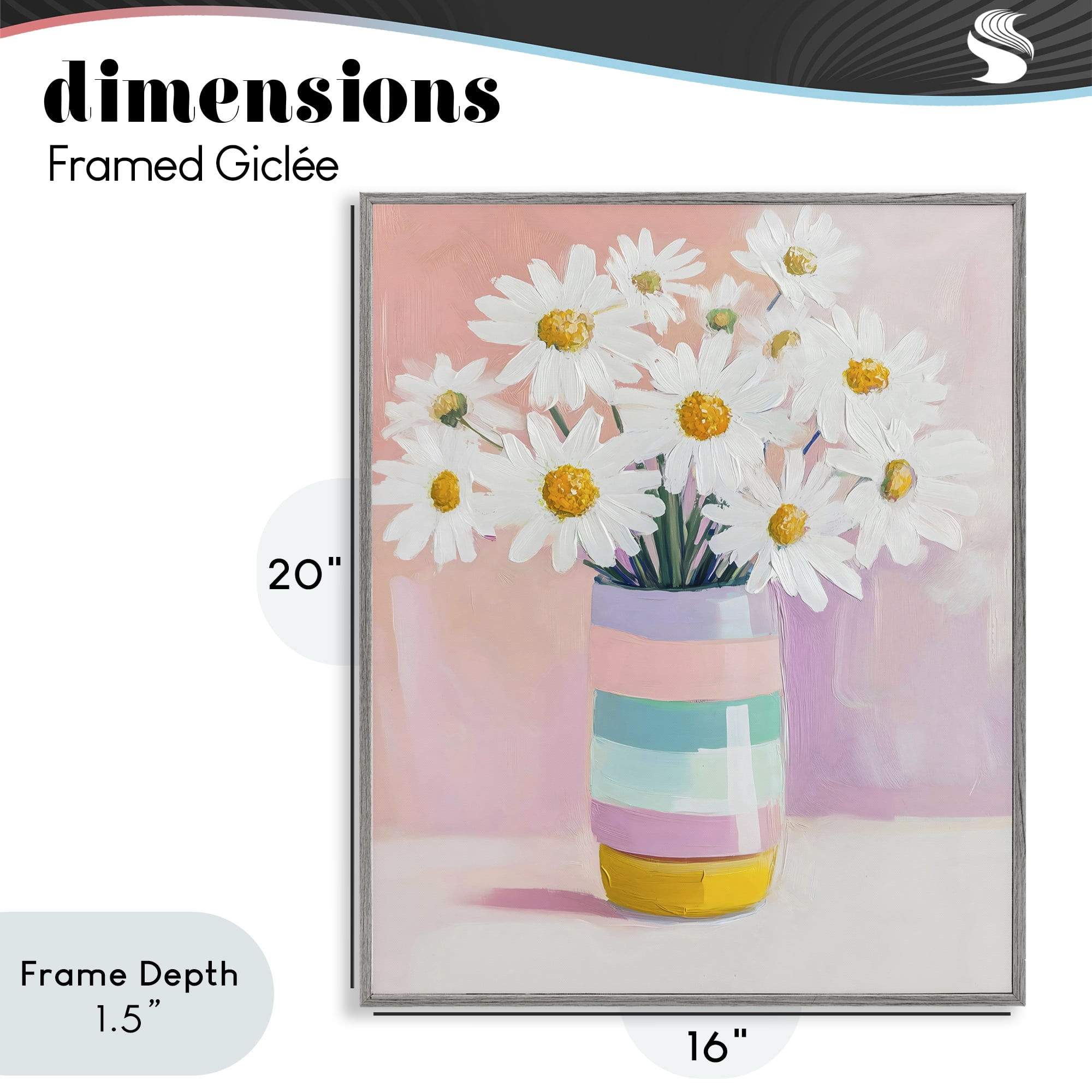 Stupell Industries Daisies in Striped Vase Gray Framed Giclee Art, design by The Prints Vibe