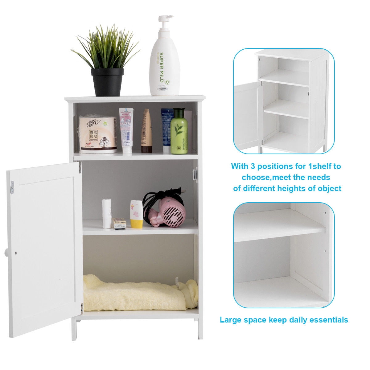 Costway Wooden Laundry Bin Meet Daily Laundry Needs White Chest Storage Basket Cabinet Box With Smooth Painted Surface Large Storage Capacity