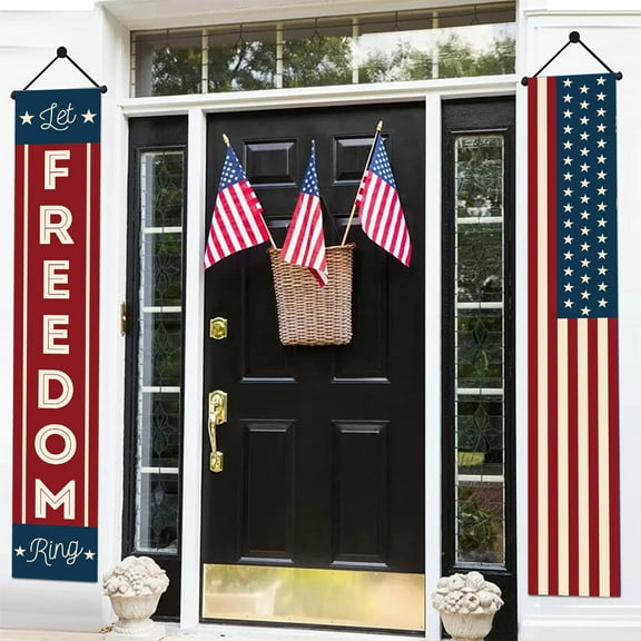 KUNPENG Let Freedom Ring Patriotic Porch Banners, 4th of July Independence Day Door Decorations, Red White and Blue USA Flag Couplets for Outdoor Home Wall Memorial Day Party Decor