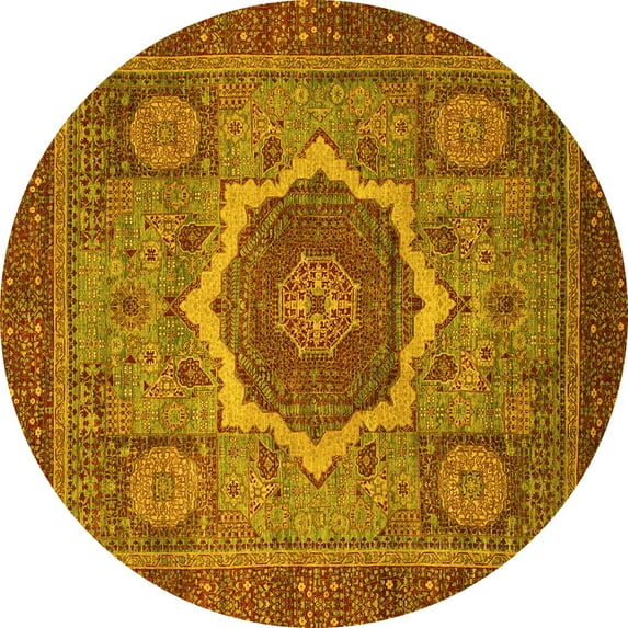 Ahgly Company Indoor Round Oriental Yellow Modern Area Rugs, 8' Round