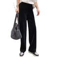 thumbnail image 5 of Pantalones de pierna ancha para mujer, pantalones de cintura alta con forro polar grueso y polar de leche, pantalones casuales rectos y sueltos, 5 of 5
